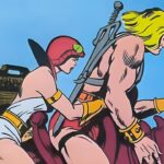 Desenho do super héroi He-Man com Teela, uma das principais aliadas do He-Man